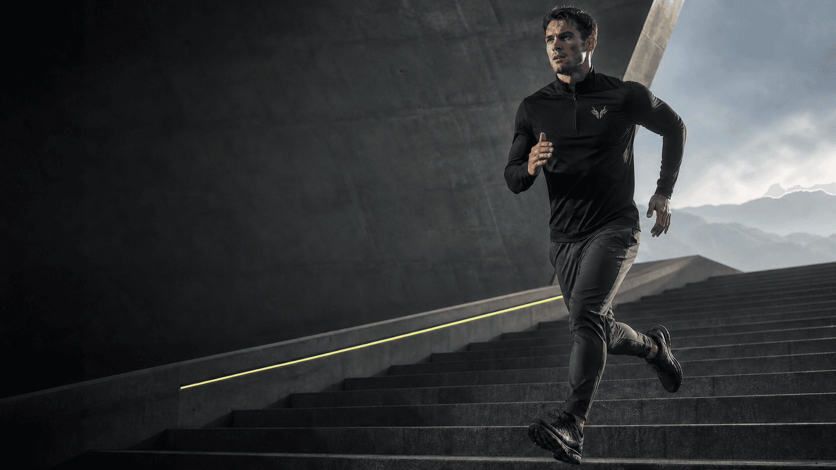 Atleta ANHANGÁ em movimento usando a Coleção 001